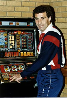 Peter Shilton Football ex England Goalkeeper playing a fruit machine dbase Peter Shilton Football ex England Goalkeeper playing a fruit machine dbase