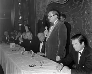 Peter Wilson at the Double Diamond Club, near Cardiff presenting Silver Statuettes Carwyn Peter Wilson at the Double Diamond Club, near Cardiff presenting Silver Statuettes Carwyn