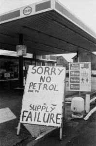No petrol signs at garage during the strike at Kingsbury Oil Depot, near Birmingham No petrol signs at garage during the strike at Kingsbury Oil Depot, near Birmingham