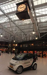 Pic shows.... The Swatch smart car in Glasgow central station Pic shows.... The Swatch smart car in Glasgow central station
