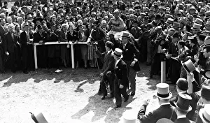Pinza and jockey Gordon Richards after winning the Epsom Derby - 1953 led in by Pinza and jockey Gordon Richards after winning the Epsom Derby - 1953 led in by