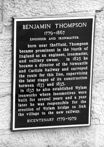 A plaque commemorating Benjamin Thompson who surveyed the route for the Newcastle to A plaque commemorating Benjamin Thompson who surveyed the route for the Newcastle to
