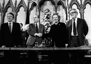 PM Margaret Thatcher with President Francois Mitterrand after signing the Channel Tunnel PM Margaret Thatcher with President Francois Mitterrand after signing the Channel Tunnel