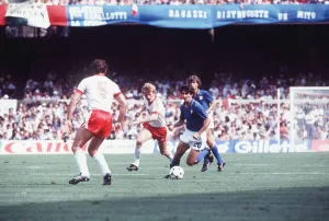 Poland v Italy 1982 World Cup match Antogoni Buncol running with the ball Poland v Italy 1982 World Cup match Antogoni Buncol running with the ball