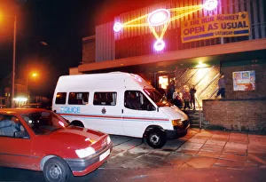 Police at the Blue Monkey nightclub, Stockton, keep watch in case of trouble as Police at the Blue Monkey nightclub, Stockton, keep watch in case of trouble as