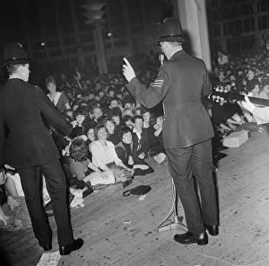 Police on stage before Beatles concert at the Pavillion Dance Hall in Buxton Police on stage before Beatles concert at the Pavillion Dance Hall in Buxton