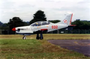 A Polish Air Force PZL Turbo Orlik trainer aircraft taxis before take off for A Polish Air Force PZL Turbo Orlik trainer aircraft taxis before take off for