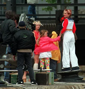 Pop Group Spice Girls Members Geri and Emma filming in London Docklands for their new Pop Group Spice Girls Members Geri and Emma filming in London Docklands for their new