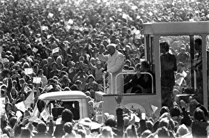 The Pope in Ireland October 1979 Pope John Paul II waves to the crowd from his pope The Pope in Ireland October 1979 Pope John Paul II waves to the crowd from his pope