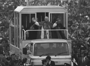 Pope John Paul II gives a blessing from his popemobile during his visit to ireland Pope John Paul II gives a blessing from his popemobile during his visit to ireland