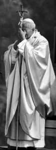 Pope John Paul II in private prayer during Mass at Heaton Park, Manchester Pope John Paul II in private prayer during Mass at Heaton Park, Manchester