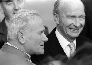 Pope John Paul II on his visit to Ireland with Irish Prime Minister Patrick Hillery Pope John Paul II on his visit to Ireland with Irish Prime Minister Patrick Hillery