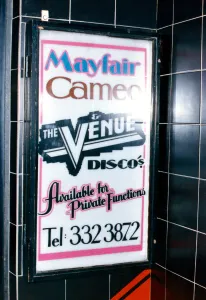 A poster promoting the Mayfair, Cameo and Venue nightclubs, Scotland. 15th November 1992 A poster promoting the Mayfair, Cameo and Venue nightclubs, Scotland. 15th November 1992
