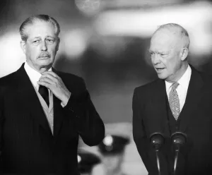 President Dwight Eisenhower (Right) seen here with Prime Minister Harold MacMillian at President Dwight Eisenhower (Right) seen here with Prime Minister Harold MacMillian at