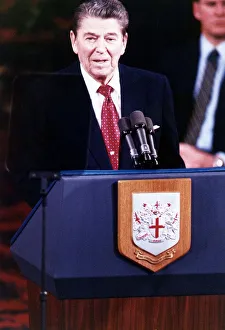 President Ronald Regan visit to England June 1988 Speaking at Guild Hall London President Ronald Regan visit to England June 1988 Speaking at Guild Hall London