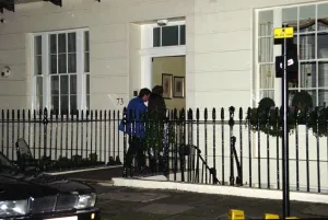 Former Prime Minister Baroness Thatcher with her husband Denis arrives at her four-storey Former Prime Minister Baroness Thatcher with her husband Denis arrives at her four-storey