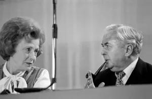 Prime mInister Harold Wilson talks to Barbara Castle during a debate on the Common Market Prime mInister Harold Wilson talks to Barbara Castle during a debate on the Common Market