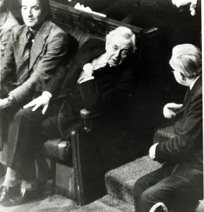 Prime Minister James Callaghan right and former Premier Sir Harold Wilson exchange words Prime Minister James Callaghan right and former Premier Sir Harold Wilson exchange words
