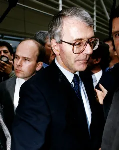 Prime Minister John Major after having an egg thrown at him at Sainsbury' Prime Minister John Major after having an egg thrown at him at Sainsbury'