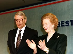 Prime Minister John Major with Margaret Thatcher at Tory rally in London 1992 Prime Minister John Major with Margaret Thatcher at Tory rally in London 1992