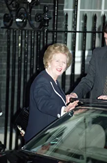 Prime Minister Margaret Thatcher at 10 Downing Street after John Major won Prime Minister Margaret Thatcher at 10 Downing Street after John Major won