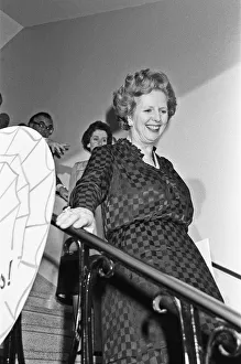 Prime Minister Margaret Thatcher celebrates at Conservative party headquarters after Prime Minister Margaret Thatcher celebrates at Conservative party headquarters after