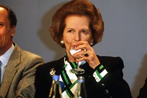 Prime Minister Margaret Thatcher drinking a glass of water at a conference May 1987 Prime Minister Margaret Thatcher drinking a glass of water at a conference May 1987