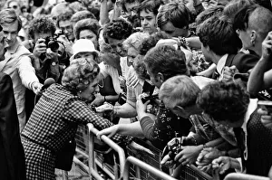 Prime Minister, Margaret Thatcher shakes hands with well wishers as she returns to No Prime Minister, Margaret Thatcher shakes hands with well wishers as she returns to No