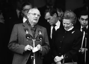 Prime Minister Margaret Thatcher with Soviet leader President Mikhail Gorbachev at RAF Prime Minister Margaret Thatcher with Soviet leader President Mikhail Gorbachev at RAF