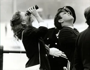 Prince Andrew and fiancee Sarah Ferguson on the Isle of Wight Looking up with Prince Andrew and fiancee Sarah Ferguson on the Isle of Wight Looking up with