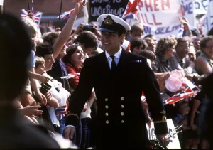 Prince Andrew returns from Falklands at Portsmouth after HMS Invincible docks 1982 Prince Andrew returns from Falklands at Portsmouth after HMS Invincible docks 1982