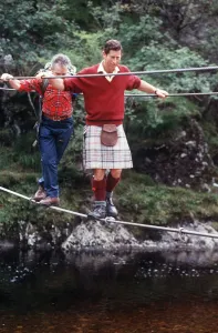 Prince Charles August 1987 walking tightrope at Glen Coe and River Nevis Scotland Prince Charles August 1987 walking tightrope at Glen Coe and River Nevis Scotland