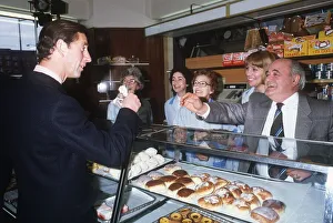Prince Charles in a bakery during visit to Govanhill Glasgow Scotland November 1985 Prince Charles in a bakery during visit to Govanhill Glasgow Scotland November 1985