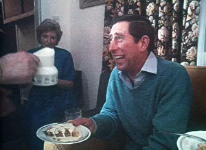 Prince Charles eating cake and cream in house 1992 Prince Charles eating cake and cream in house 1992