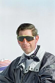 Prince Of Wales Collection: Prince Charles pictured during a skiing holiday in Klosters with his sons, Switzerland