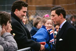 Prince Charles Prince of Wales April 1989 on walkabout in Dumfries shaking hands with a Prince Charles Prince of Wales April 1989 on walkabout in Dumfries shaking hands with a