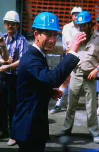 Prince Charles Prince of Wales November 1988 wearing a hard hat on a building site Prince Charles Prince of Wales November 1988 wearing a hard hat on a building site