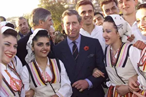 Prince Charles the Prince of Wales is pictured as he meets dancing girls in Ohrid in Prince Charles the Prince of Wales is pictured as he meets dancing girls in Ohrid in