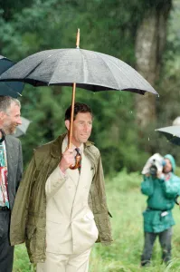 Prince Charles in the rain on the Kahikatea Walk, Lake Kaniere conservation area Prince Charles in the rain on the Kahikatea Walk, Lake Kaniere conservation area