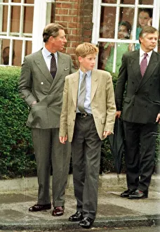 Prince Harry arrives for his first day at Eton school with his father Prince Charles to Prince Harry arrives for his first day at Eton school with his father Prince Charles to