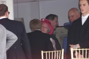Prince Harry kissing grandmother Queen Elisabeth June 1999 at Guards Polo Club for Prince Harry kissing grandmother Queen Elisabeth June 1999 at Guards Polo Club for