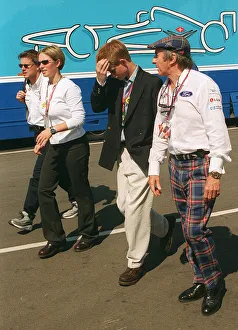 Prince Harry Zara Phillips and Jackie Stewart July 1999 at the British Grand Prix at Prince Harry Zara Phillips and Jackie Stewart July 1999 at the British Grand Prix at