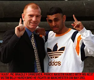 Prince Naseem Hamed Boxer with opponent Bill Hardy Boxer during a news press conference Prince Naseem Hamed Boxer with opponent Bill Hardy Boxer during a news press conference