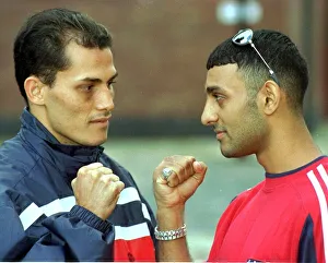 Prince Naseem Hamed with world title fight opponent Jose Badillo (L Prince Naseem Hamed with world title fight opponent Jose Badillo (L