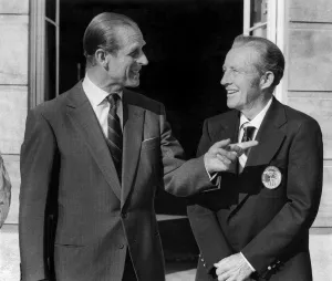 Prince Philip (left) makes a point during his chat with Bing Crosby. July 1976 P009341 Prince Philip (left) makes a point during his chat with Bing Crosby. July 1976 P009341