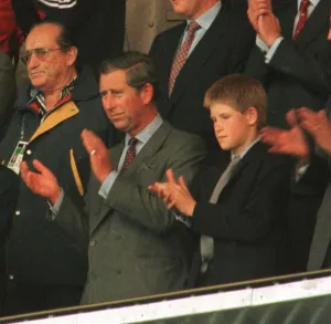 Princes Charles and Harry at Lens in northern France to watch the England v Princes Charles and Harry at Lens in northern France to watch the England v