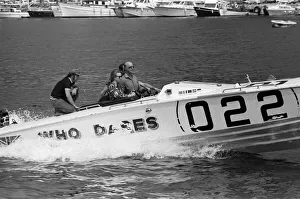 Princess Anne driving a speed boat called Who Dares around Monte Carlo Bay alongside Princess Anne driving a speed boat called Who Dares around Monte Carlo Bay alongside