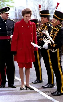 Princess Anne having a joke with a bandsman at the Worcestershireand Foresters at Princess Anne having a joke with a bandsman at the Worcestershireand Foresters at