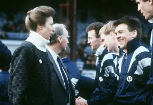 Princess Anne meeting rugby players at Scotland v Wales match January 1989 Princess Anne meeting rugby players at Scotland v Wales match January 1989