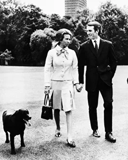 Princess Anne walking with her fiance Mark Phillips after the announcement of Princess Anne walking with her fiance Mark Phillips after the announcement of